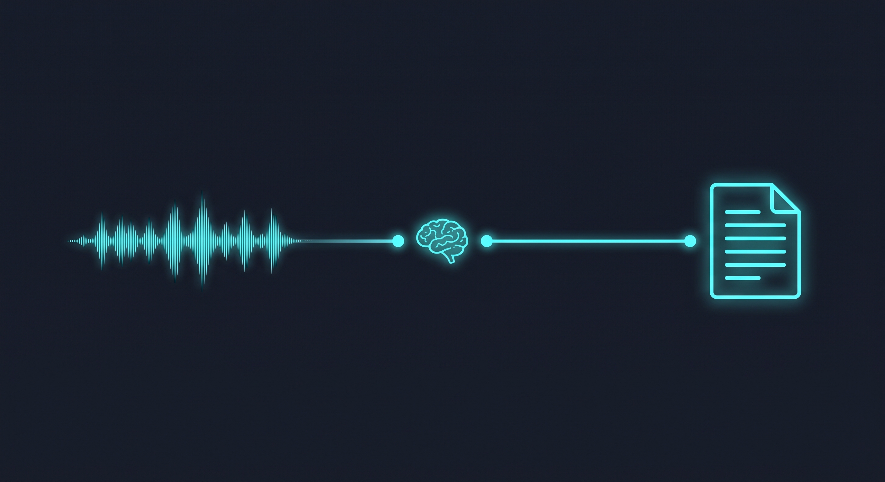 An abstract pipeline diagram showing a conversation waveform transforming into structured clinical text