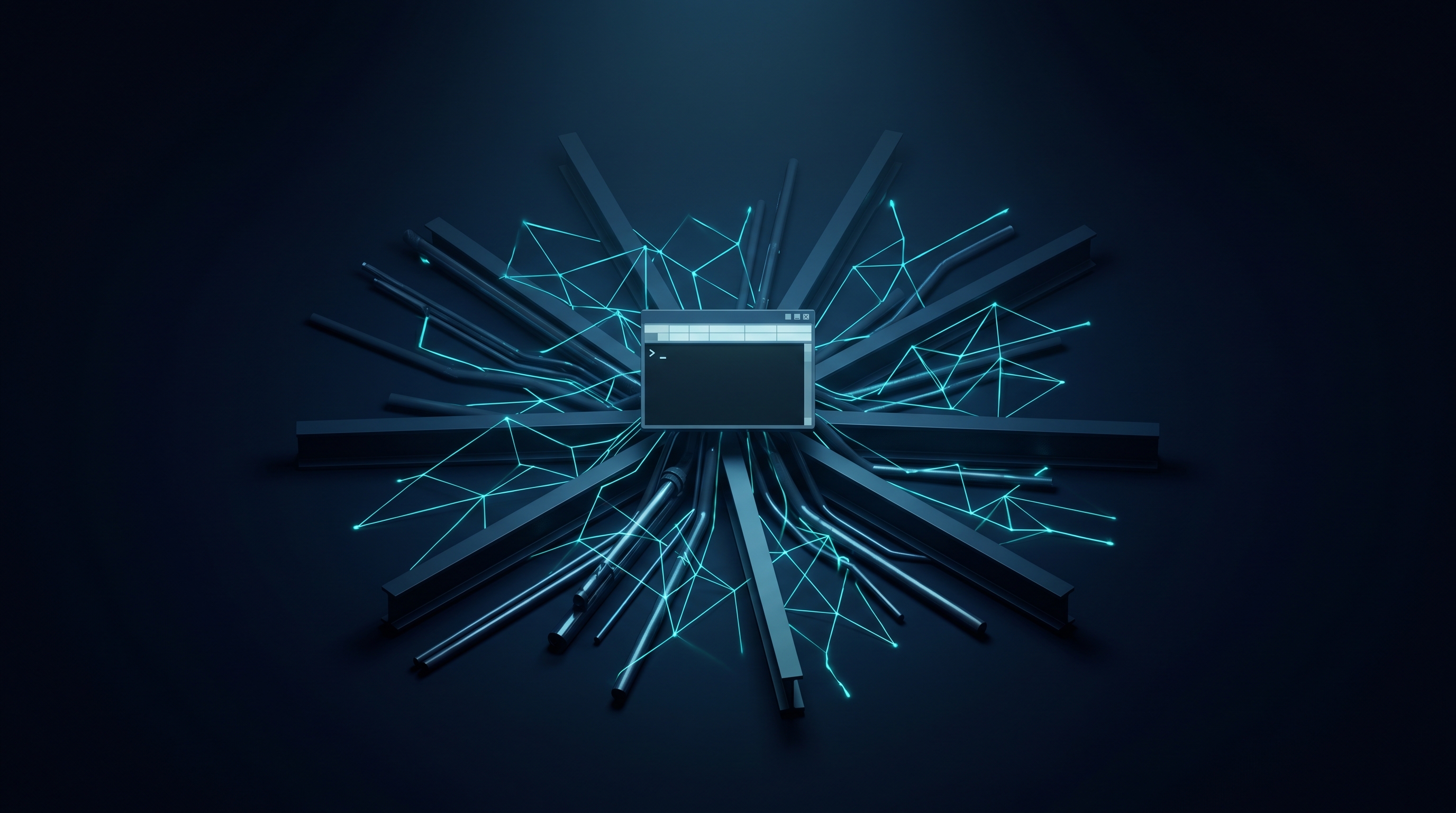 A small clinical tool becoming the foundation of larger infrastructure, dark navy and cyan