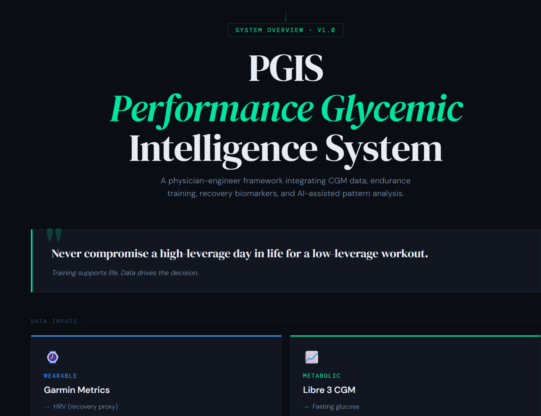 PGIS Performance Glycemic Intelligence System infographic