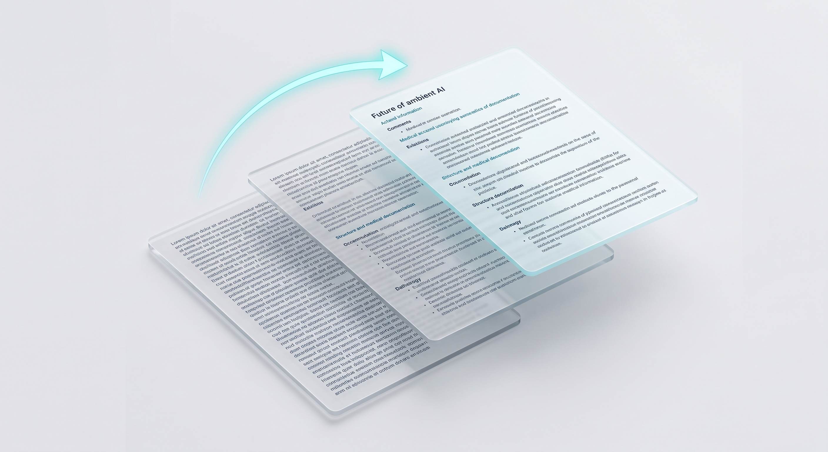 A note template being revised through several iterations, each version cleaner than the last, dark editorial style